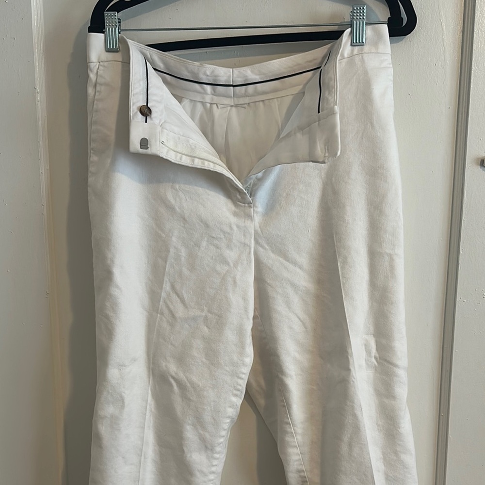 White High-Rise Linen Blend Pants